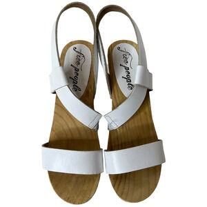 Free People White Leather Slingback Wedge Sandals